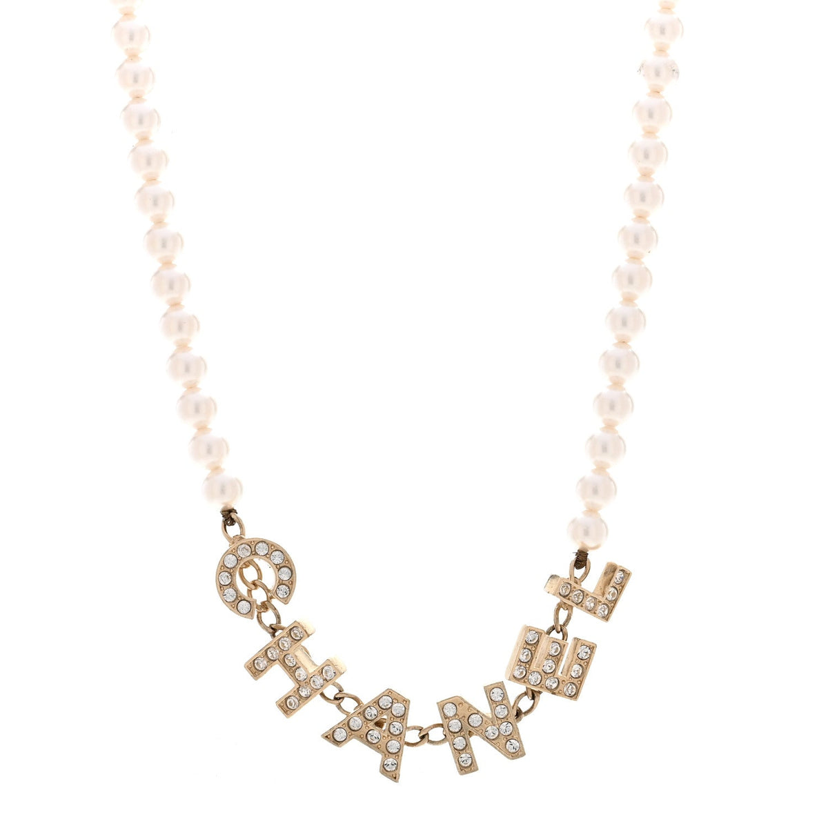 Pearl Crystal CC Logo Choker Necklace Gold