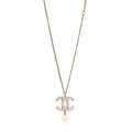 Crystal Pearl CC Drop Necklace Gold