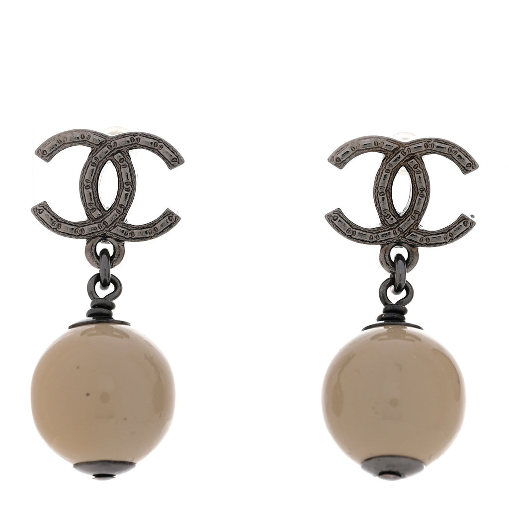 Crystal Bead CC Drop Earrings Ruthenium Grey