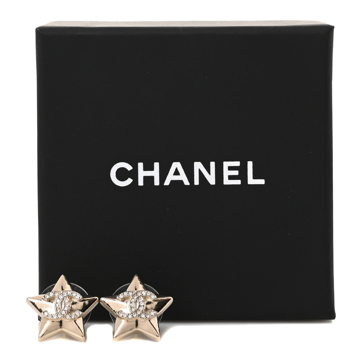 Metal Crystal CC Star Earrings Gold