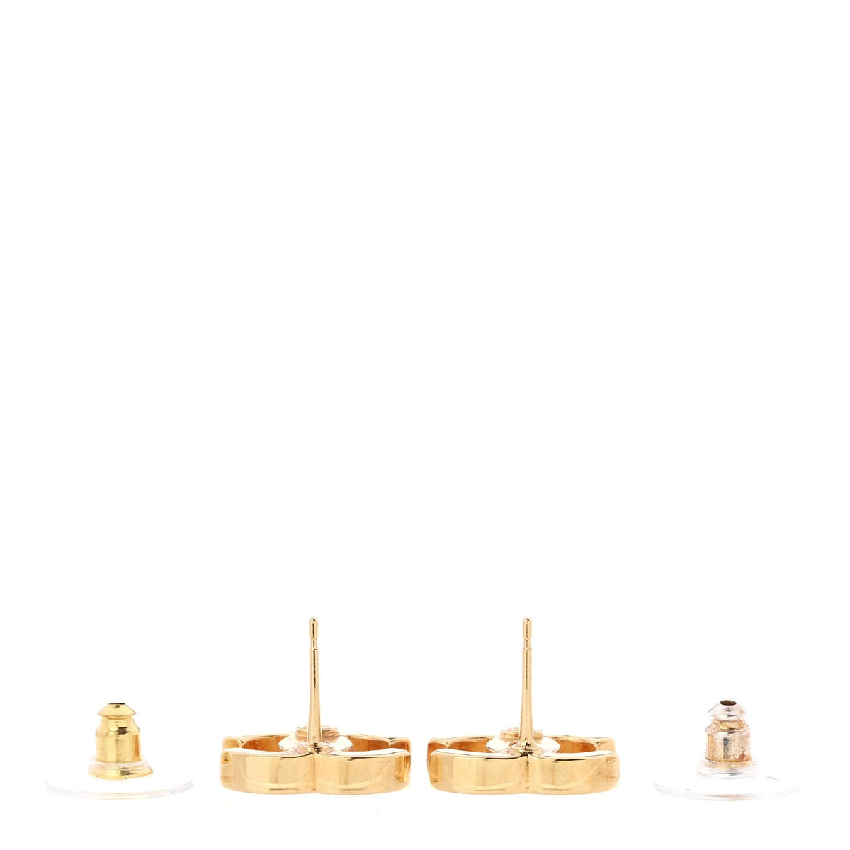 Metal Enamel CC Earrings Gold Biege