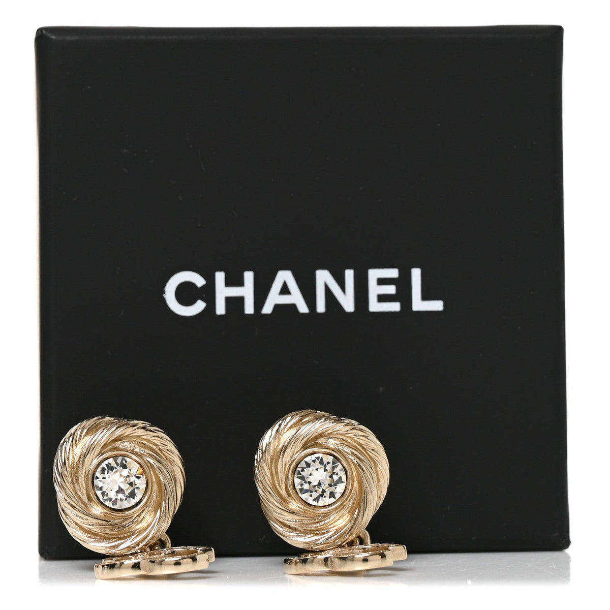 Metal Crystal CC Drop Earrings Gold