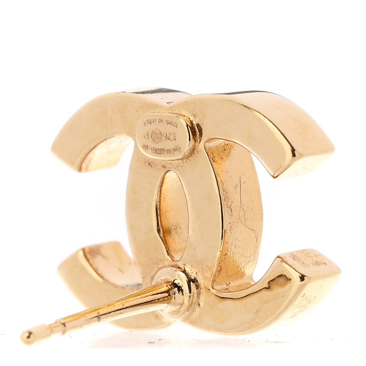 Metal Enamel CC Earrings Gold Biege