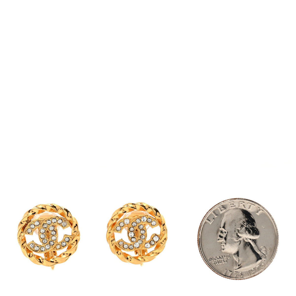 Crystal CC Round Clip On Earrings Gold