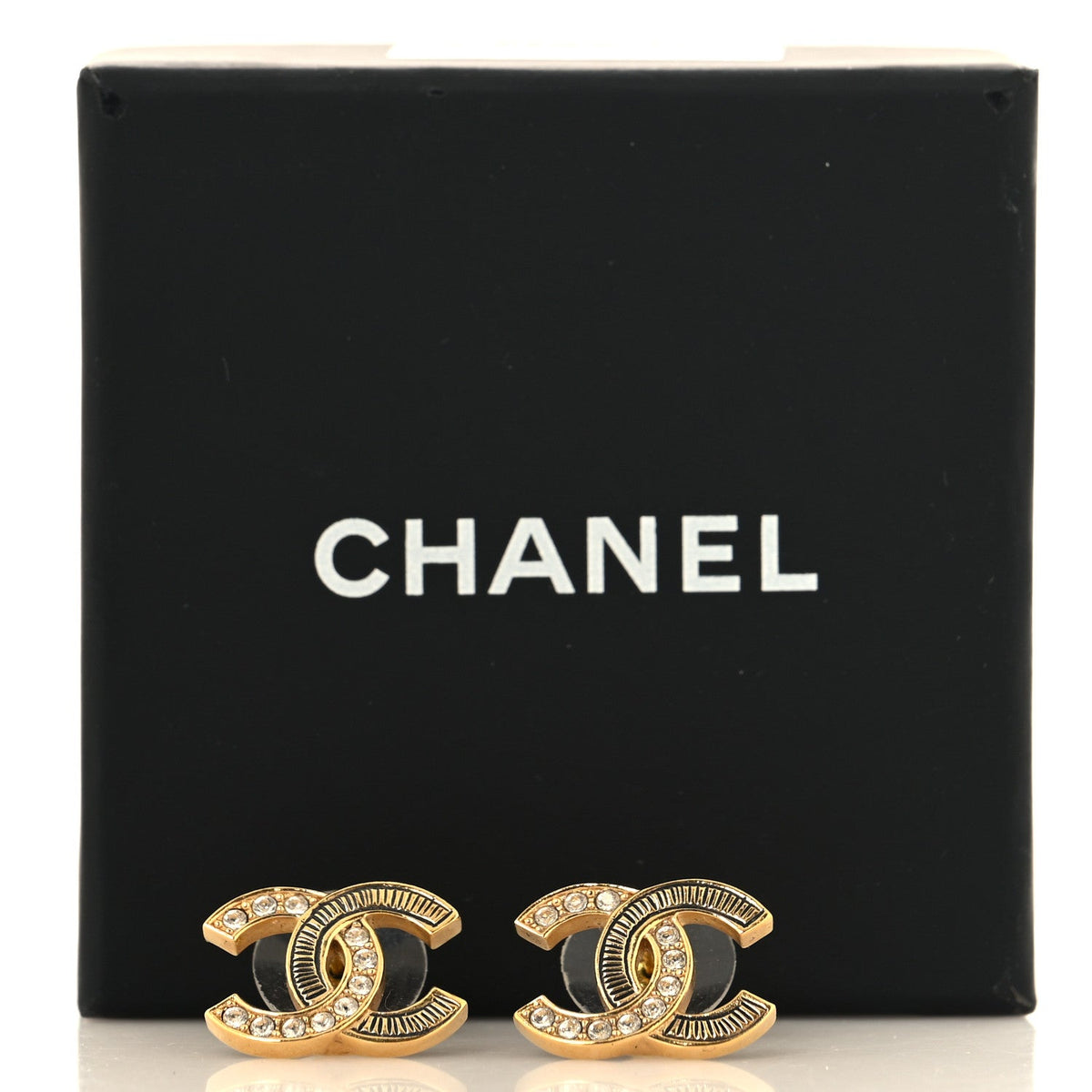 Metal Crystal CC Earrings Gold