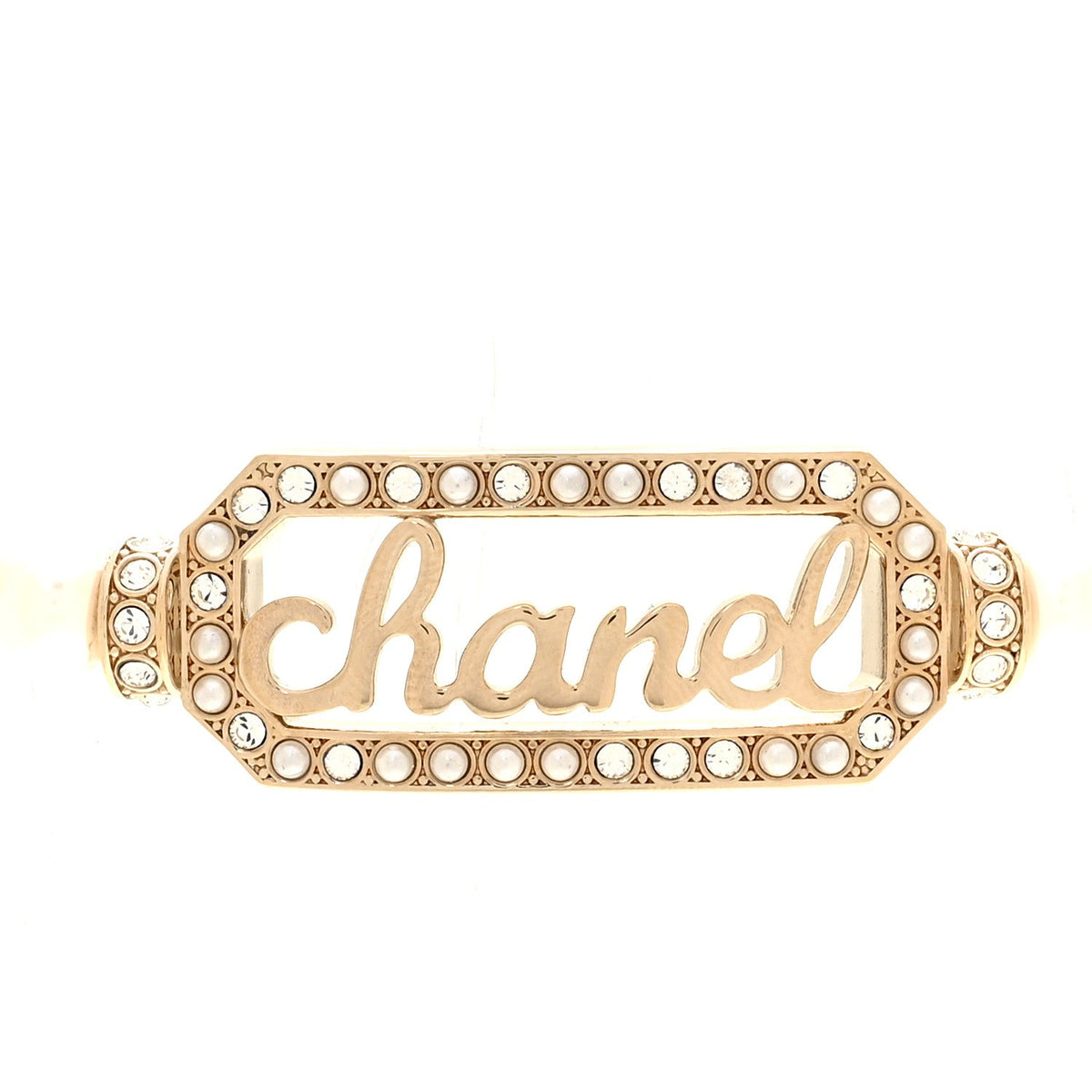 Pearl Crystal Logo Choker Gold Pearly White
