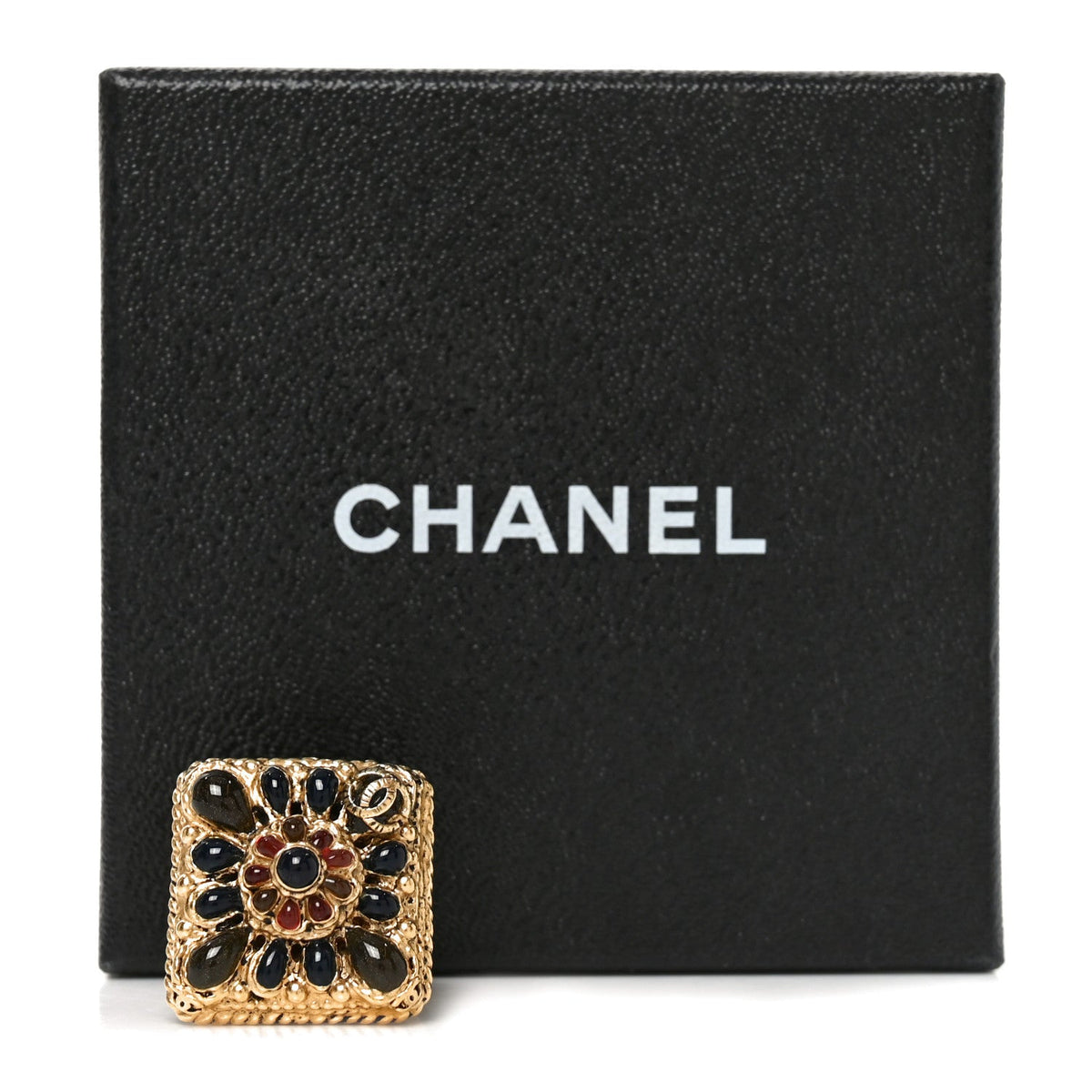 Enamel Gripoix CC Ring 52 6 Gold Burgundy