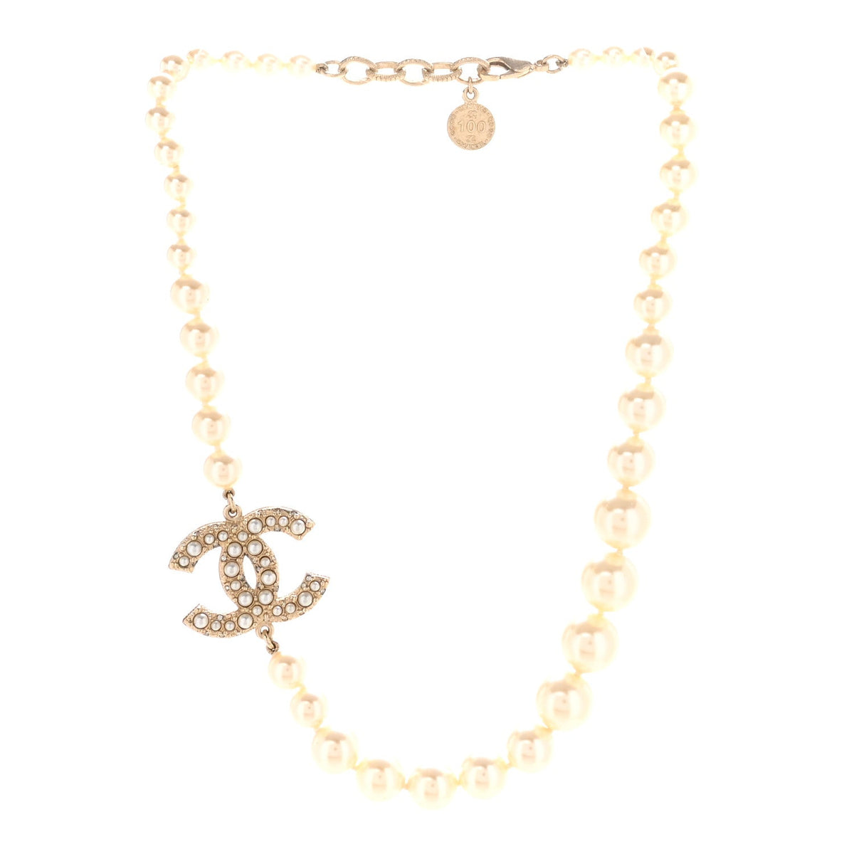 Pearl CC 100th Anniversary Necklace Light Gold