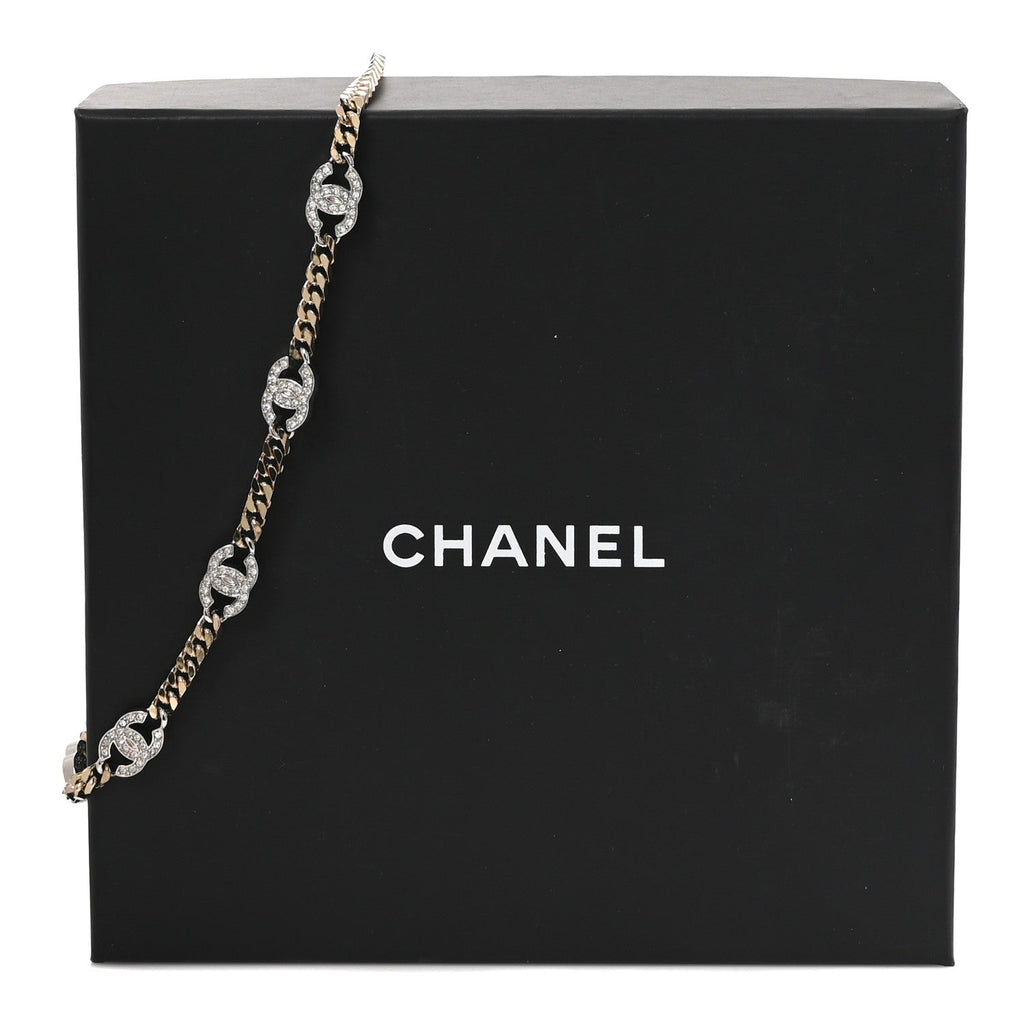 Crystal Chain CC Link Choker Gold Silver