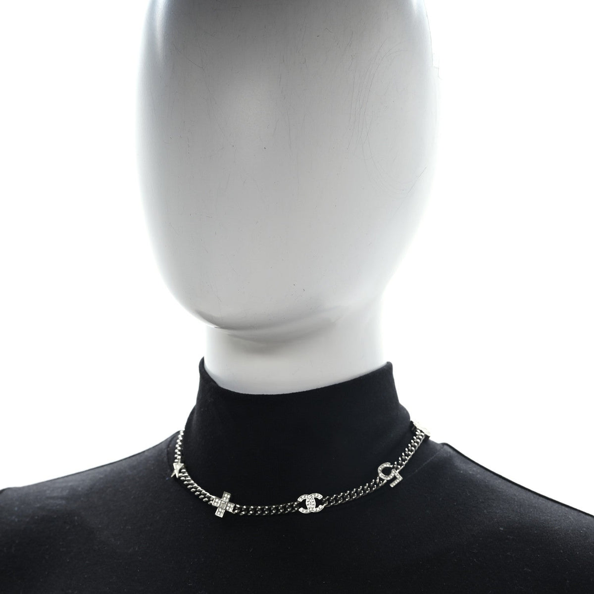 Crystal CC Lucky Symbols Choker Necklace Silver