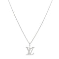 18K White Gold Diamond LV Medium Pendant Necklace