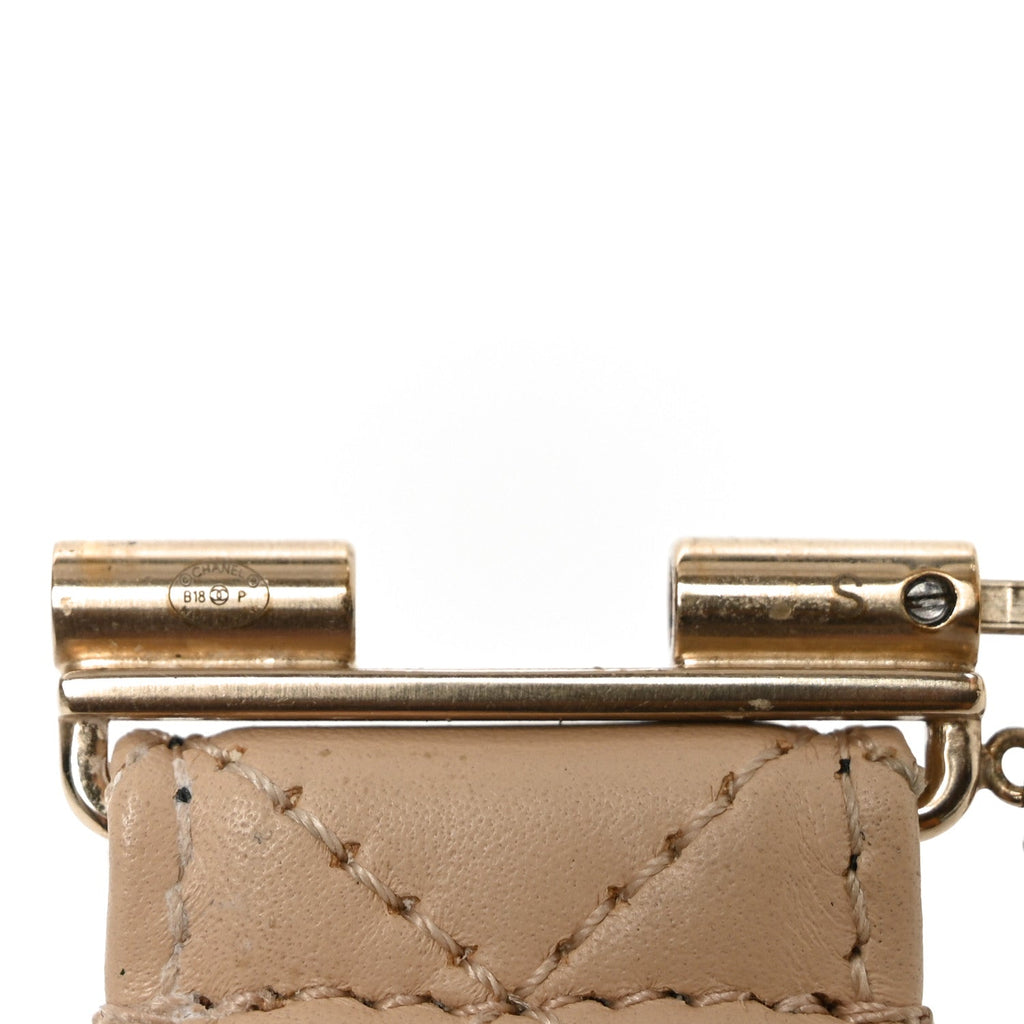 Lambskin Quilted Pearl CC Cuff Bracelet S Beige