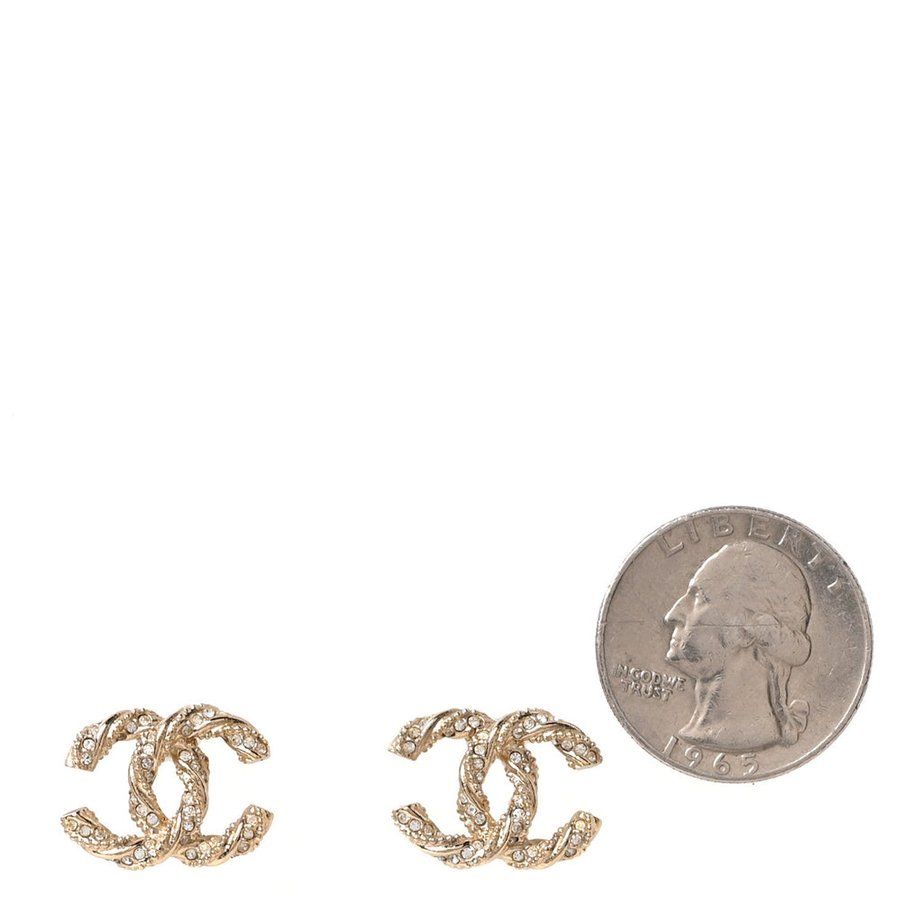 Crystal Twisted CC Earrings Gold