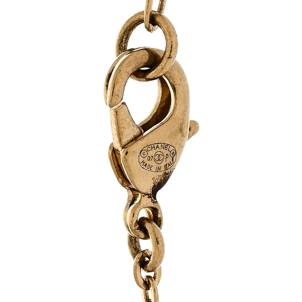 Pearl CC Logo Drop Necklace Gold