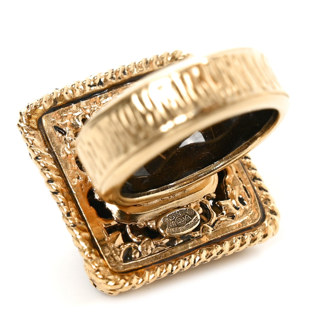 Enamel Gripoix CC Ring 52 6 Gold Burgundy