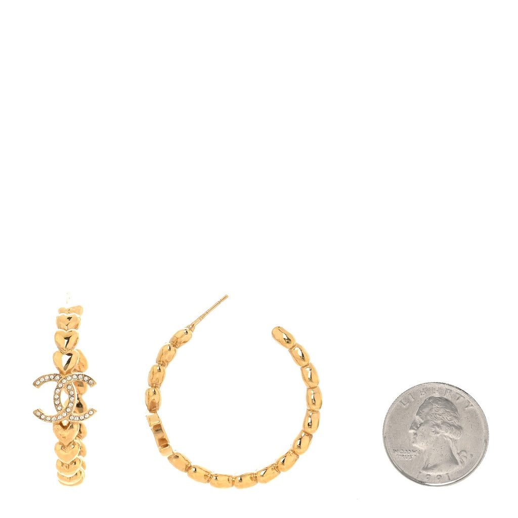 Crystal Heart CC Hoop Earrings Gold