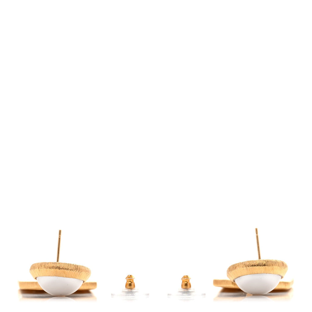 Pearl CC Tags Drop Earrings Gold