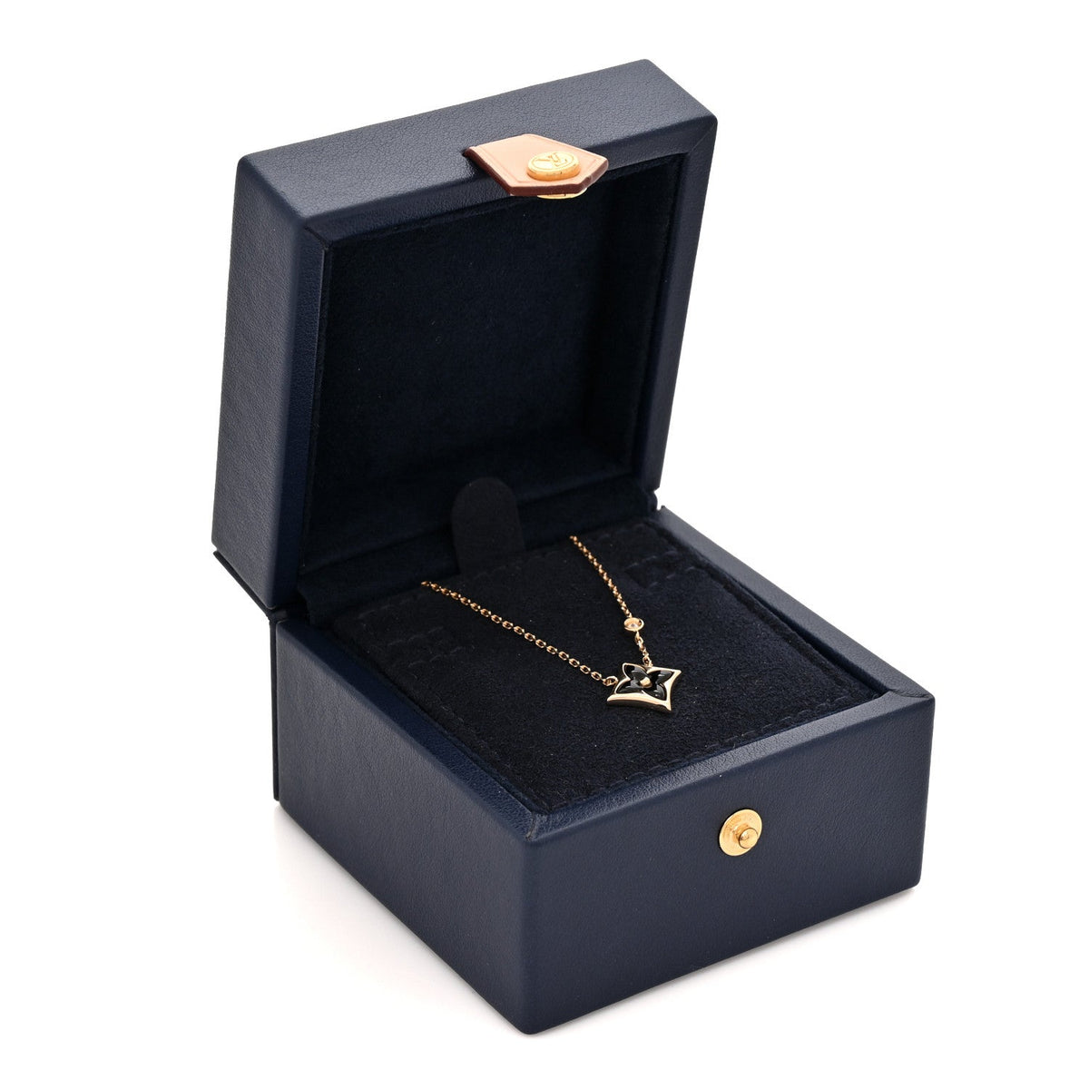 18K Yellow Gold Diamond Black Onyx Color Blossom BB Star Pendant Necklace