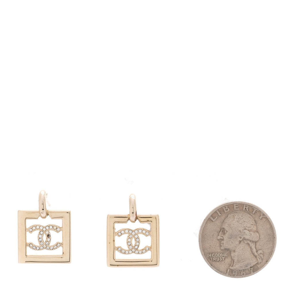 Metal Crystal Square CC Dangle Earrings Gold