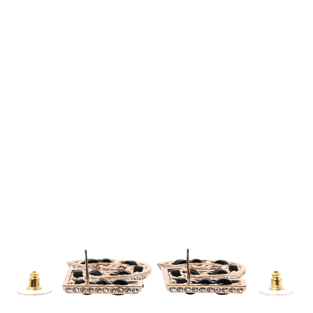 Crystal Lambskin Chain CC No 5 Earrings Gold Black