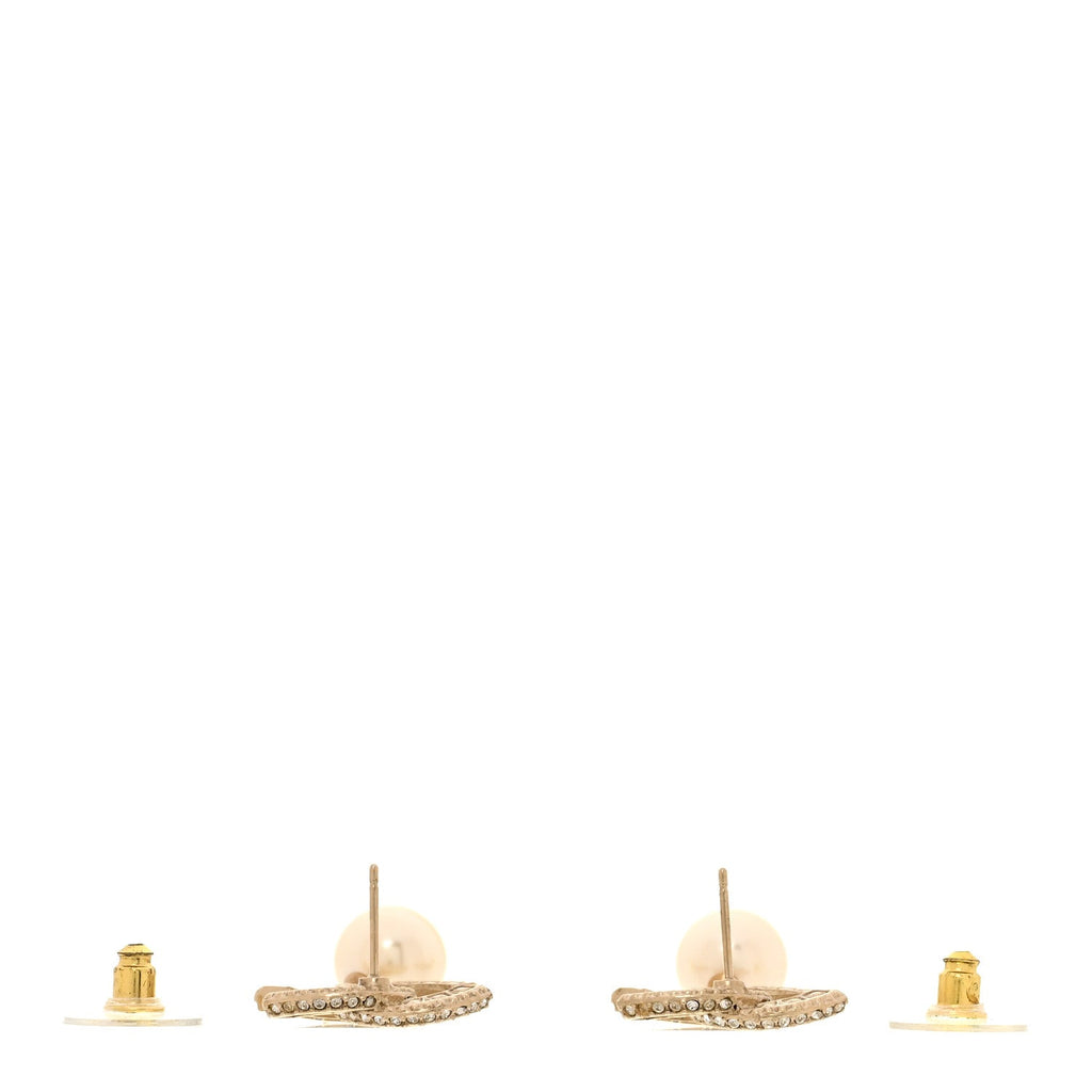 Crystal Pearl CC Drop Earrings Gold