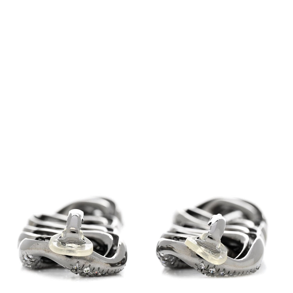 Crystal Chain Link CC Drop Clip On Earrings Black