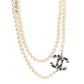 Pearl Bead Crystal CC Long Necklace White Silver Black