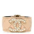 Lambskin Quilted Pearl CC Cuff Bracelet S Beige