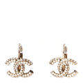 Crystal Pearl CC Dangle Earrings Gold