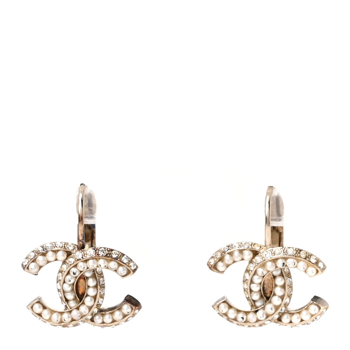 Crystal Pearl CC Dangle Earrings Gold