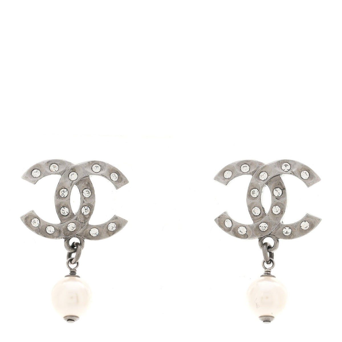 Ruthenium Crystal Pearl CC Drop Earrings