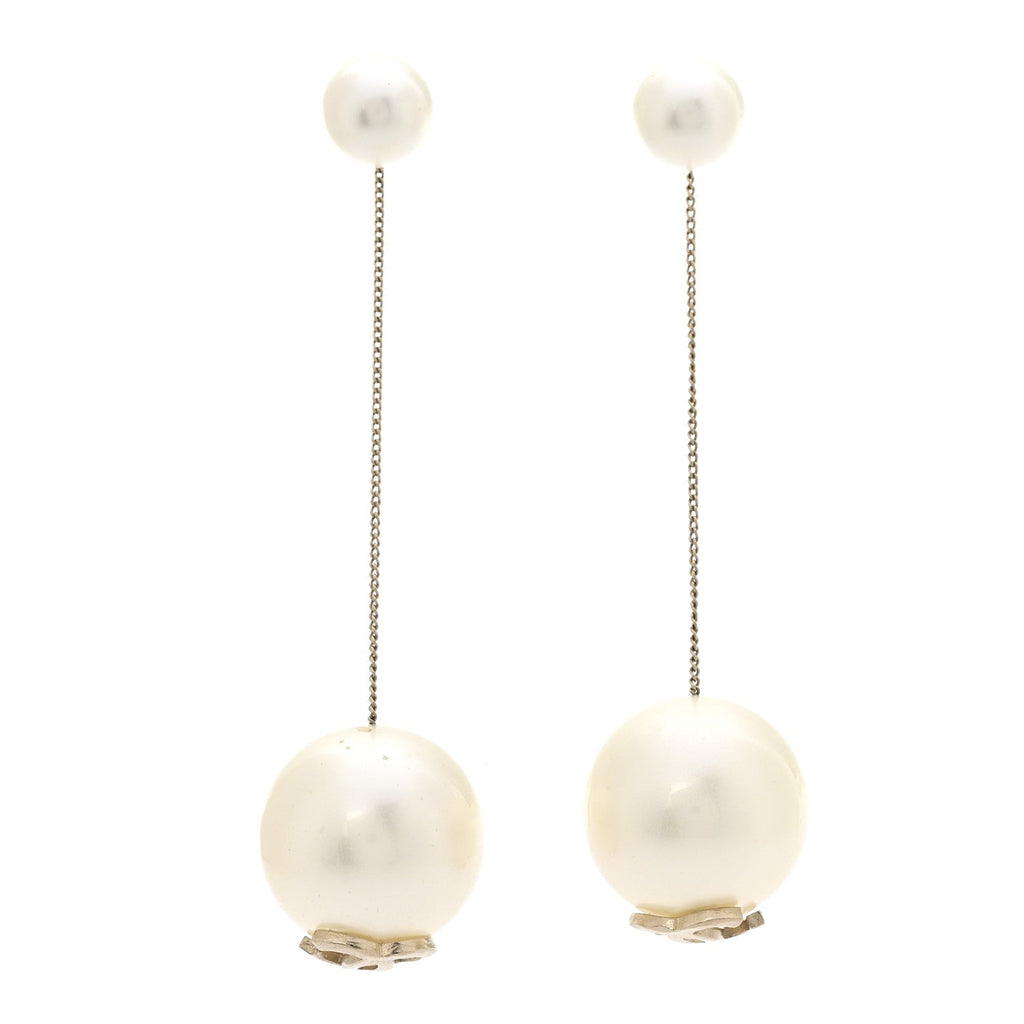 Pearl CC Chain Drop Earrings Gold