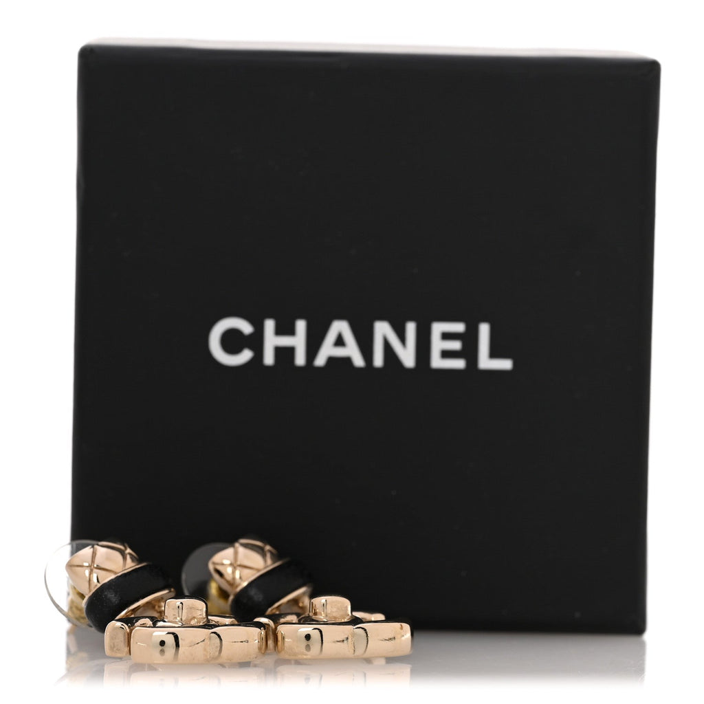 Lambskin CC Turnlock Drop Earrings Gold Black
