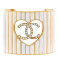 Crystal Heart CC Cuff Bracelet M Gold White