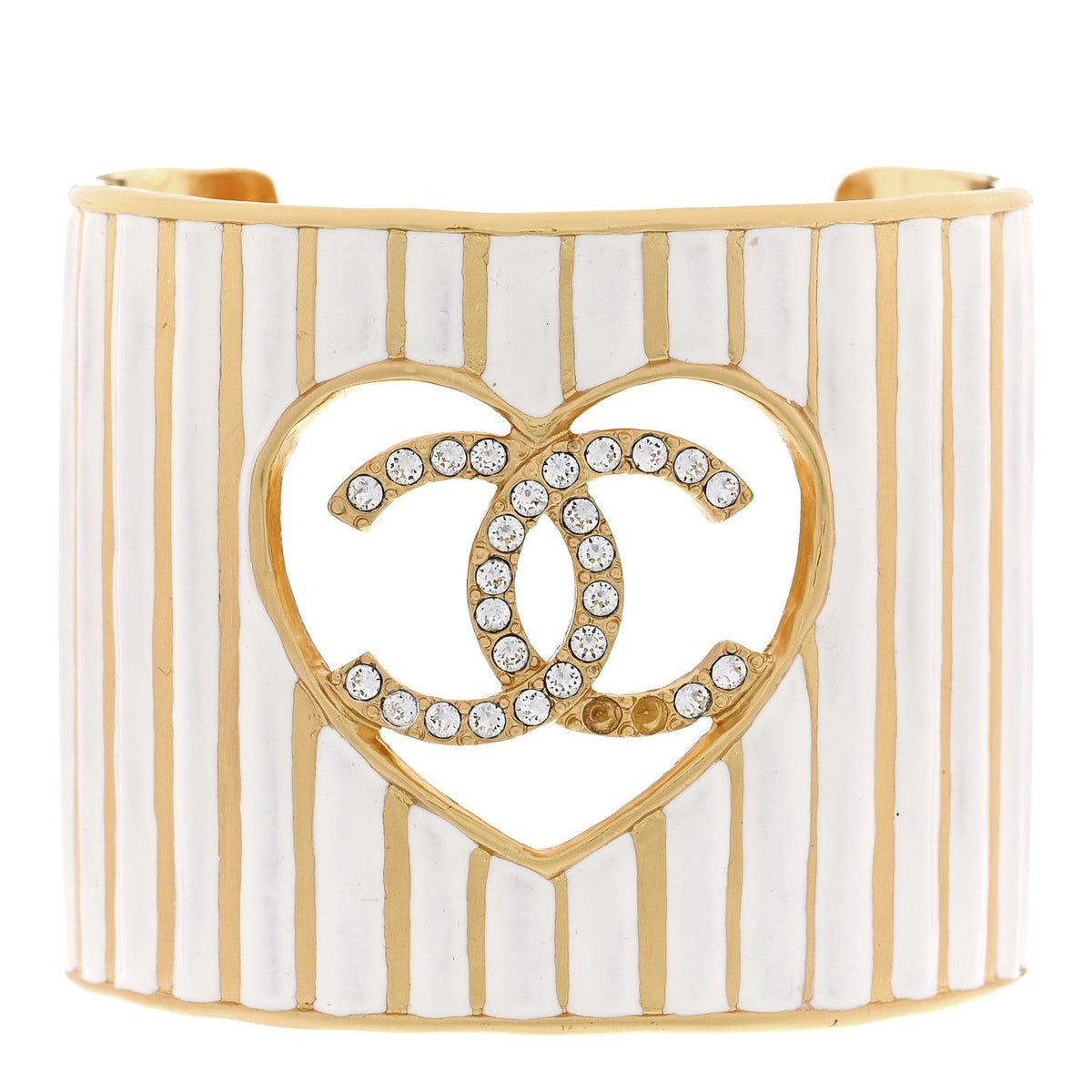 Crystal Heart CC Cuff Bracelet M Gold White