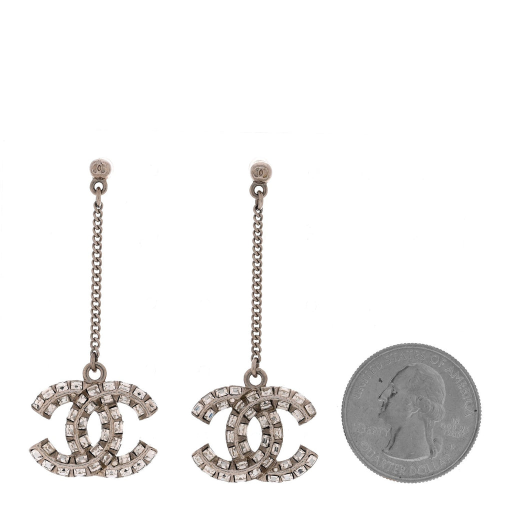 Baguette Crystal CC Drop Earrings Silver