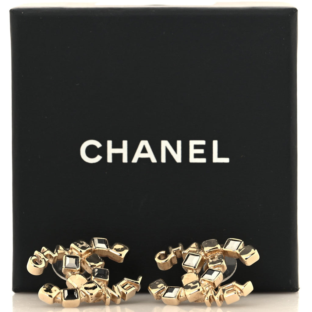 Baguette Crystal Logo CC Earrings Gold
