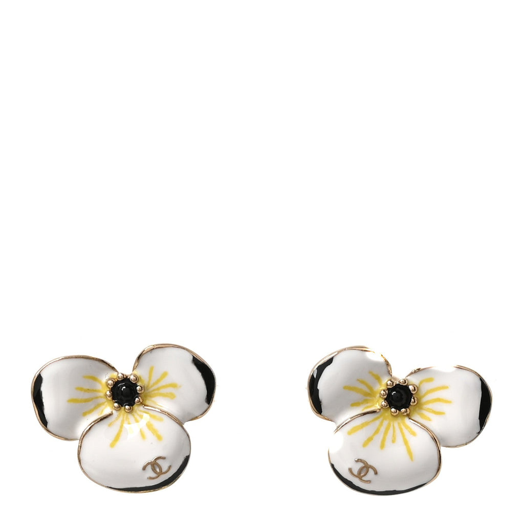 Metal Resin Glass Pearl CC Flower Stud Earrings Gold White Black