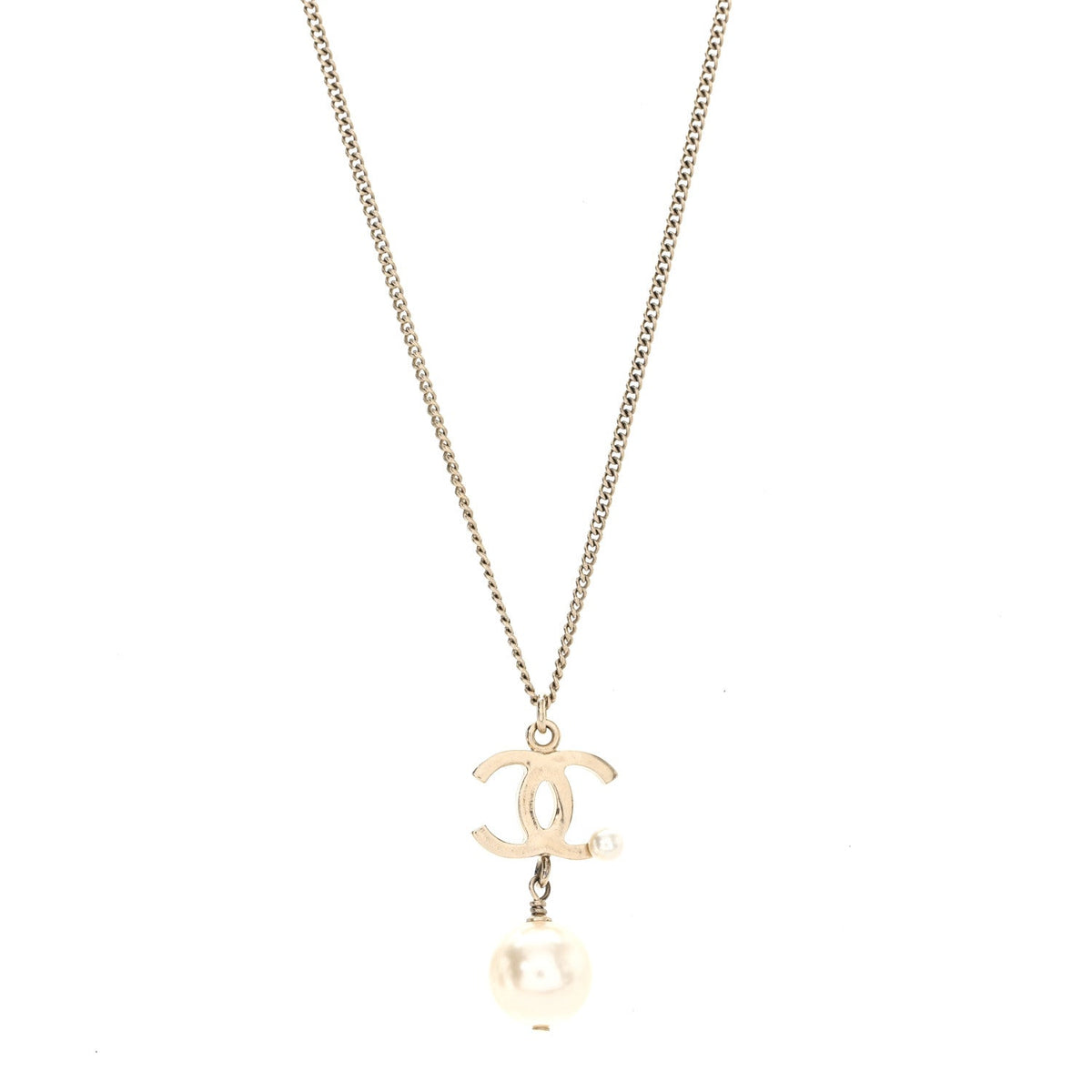 Metal Glitter Resin Pearl CC Drop Necklace Gold