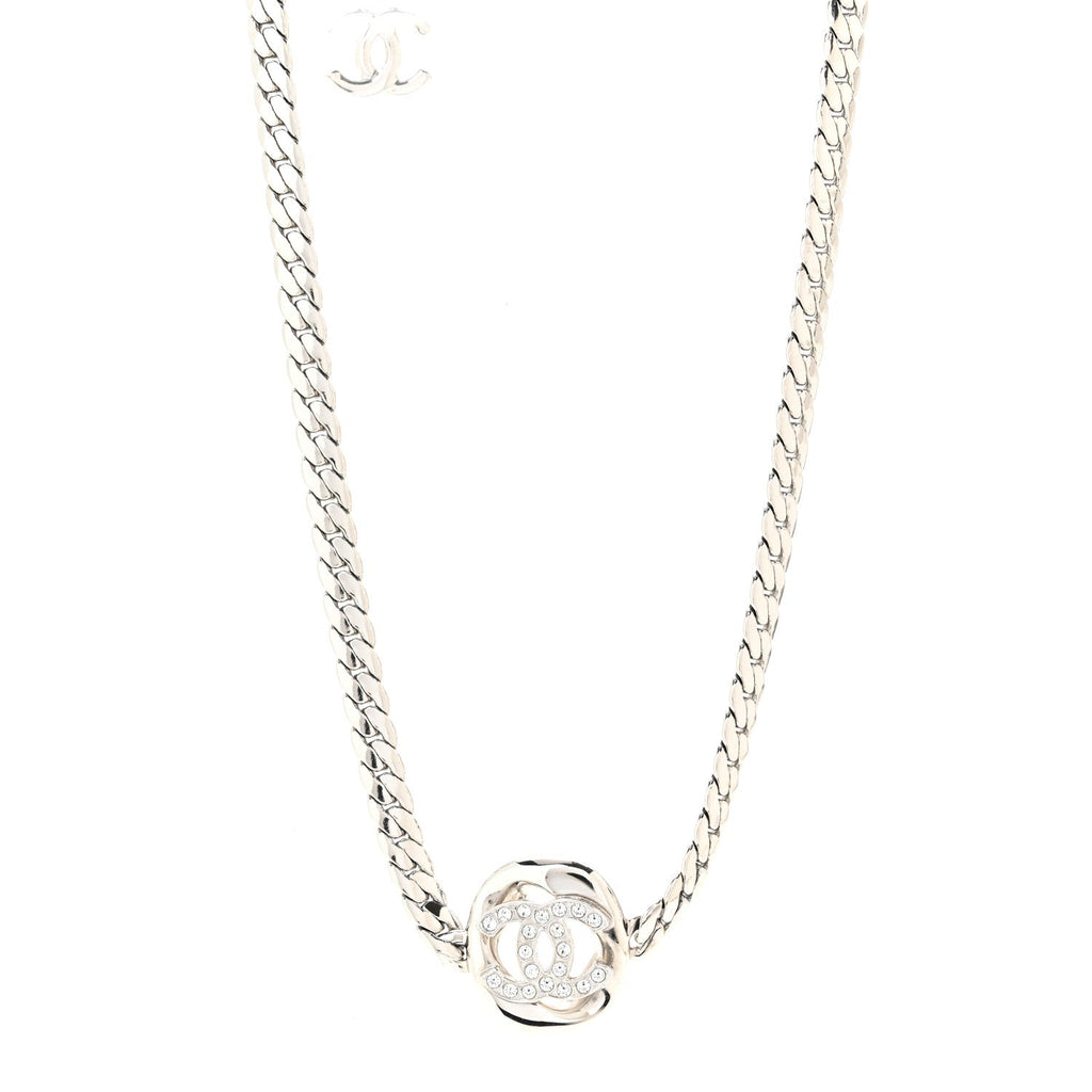 Metal Crystal CC Choker Necklace Silver