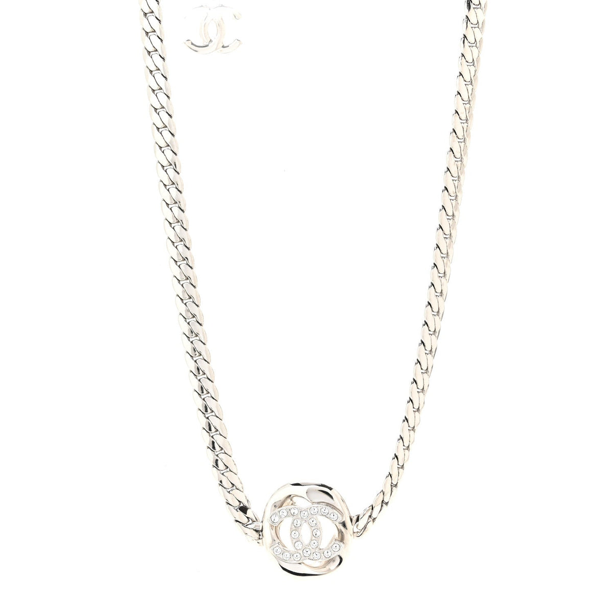 Metal Crystal CC Choker Necklace Silver