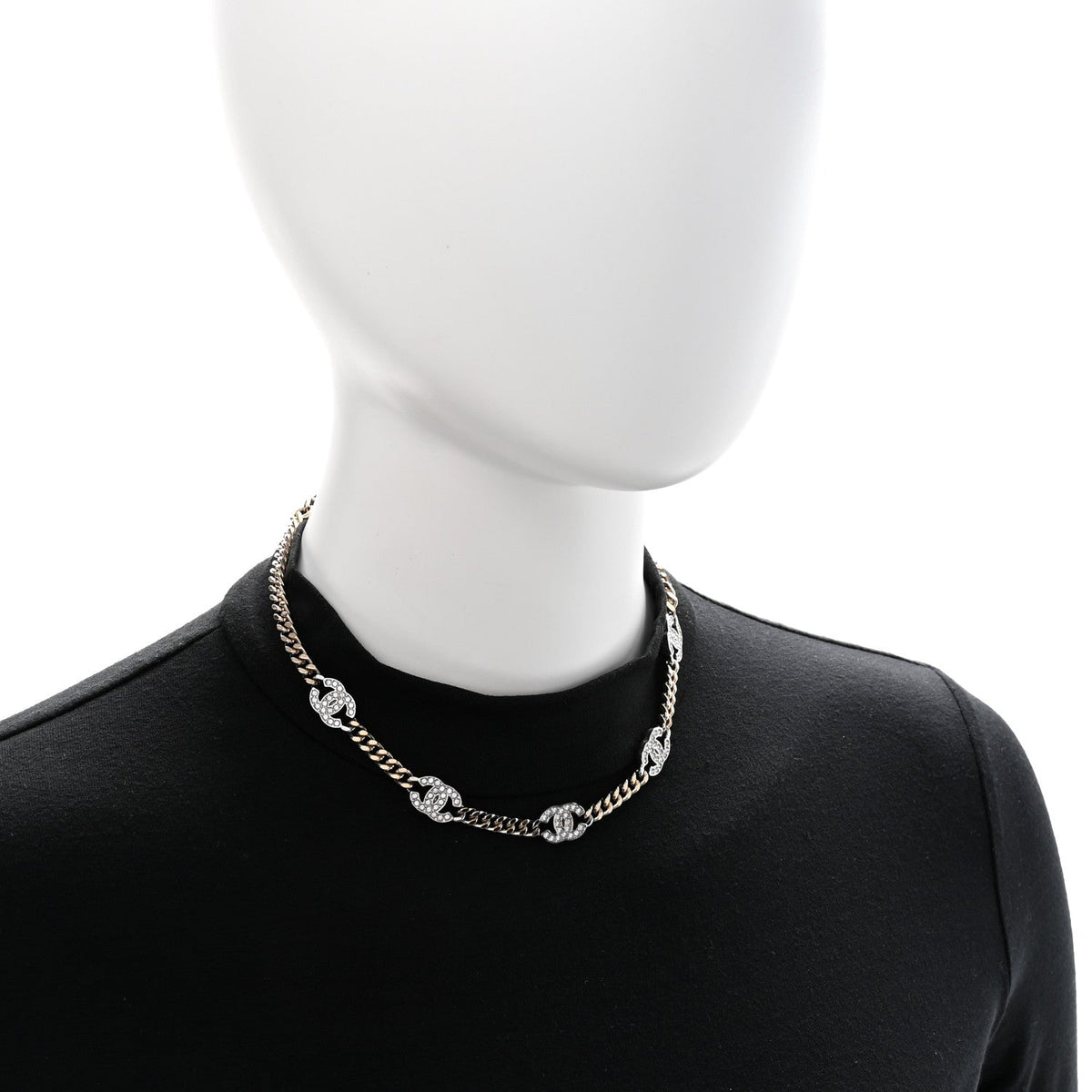 Crystal Chain CC Link Choker Gold Silver