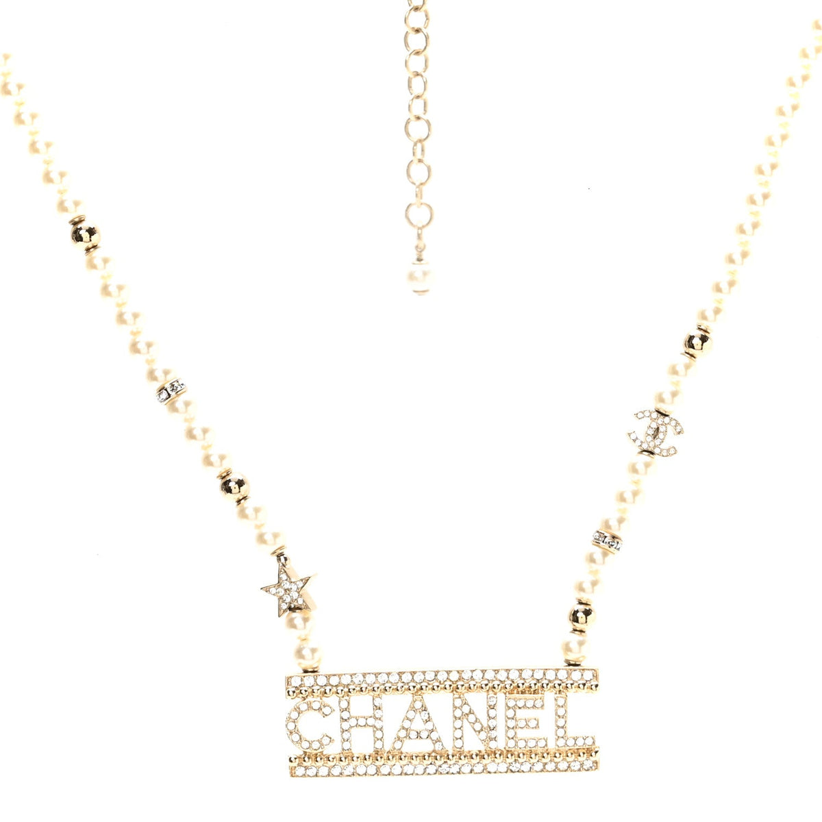 Crystal Pearl Star Logo Necklace Gold