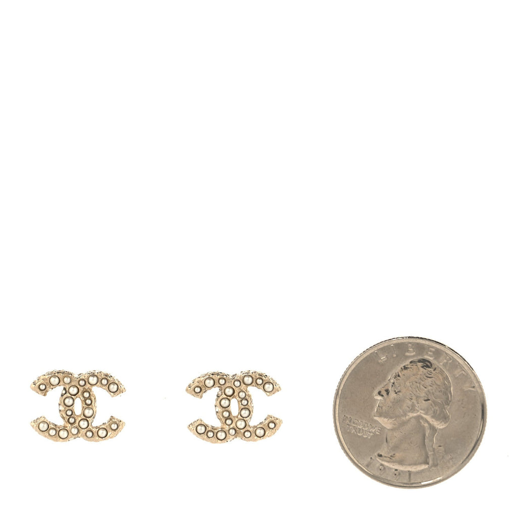 Metal Graduated Pearl Crystal CC Earrings Light Gold
