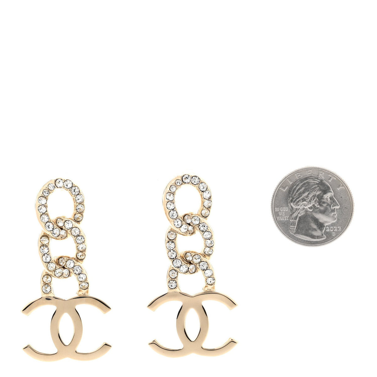 Metal Crystal CC Chain Drop Earrings Light Gold