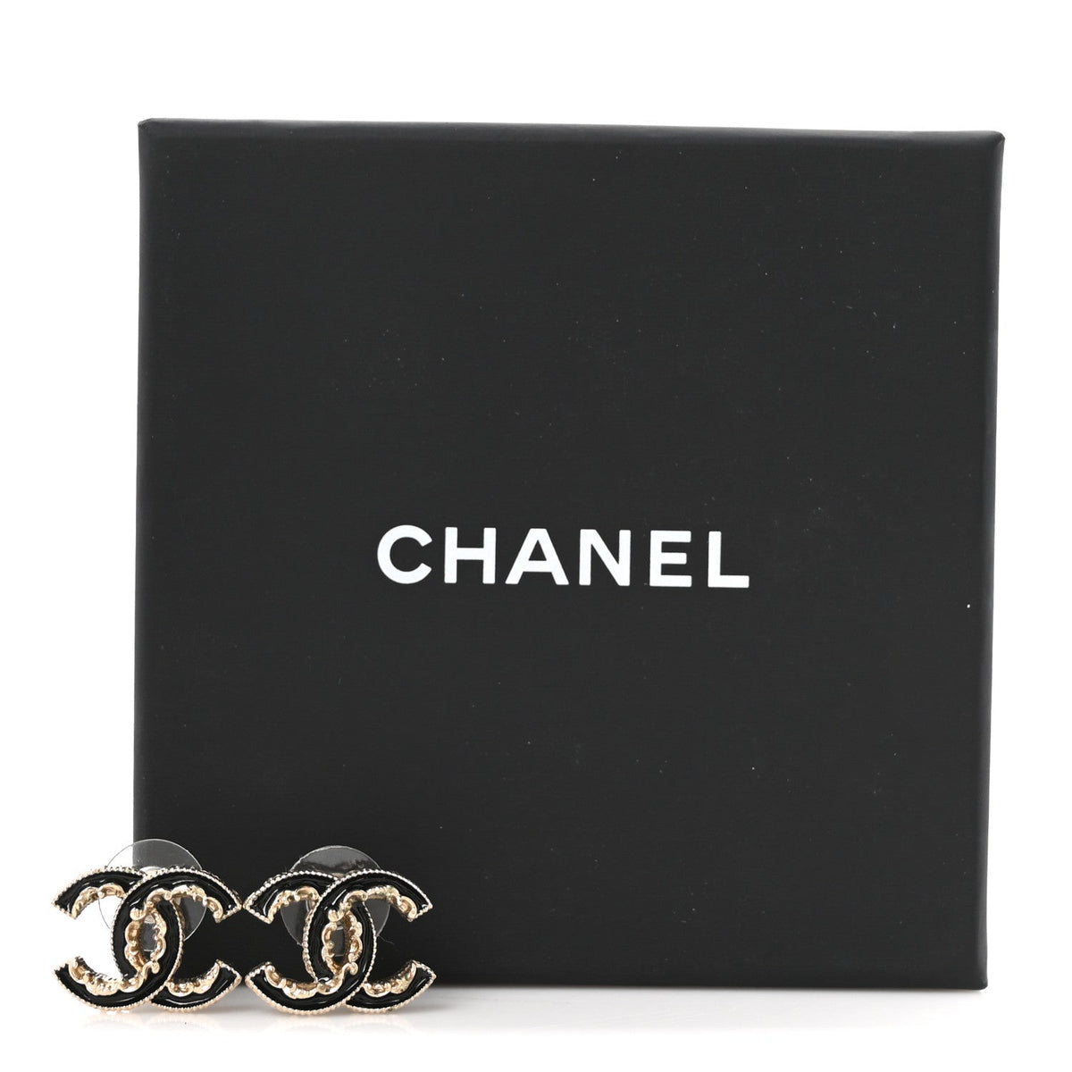 Enamel CC Baroque Earrings Black Gold