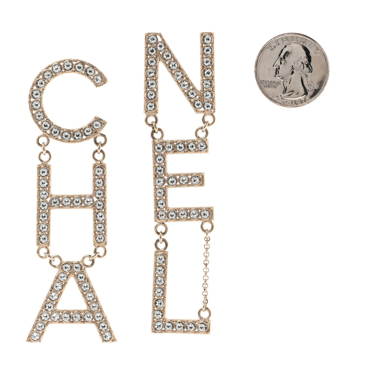 Crystal Cha-Nel Logo Drop Earrings Gold