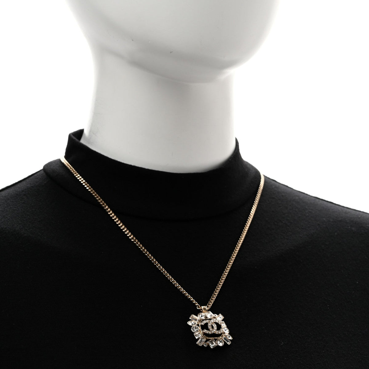 Crystal Baguette CC Necklace Gold