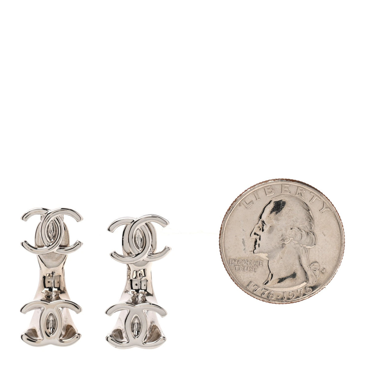 Metal CC Turnlock Drop Earrings Silver