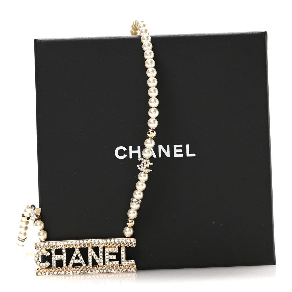 Crystal Pearl Star Logo Necklace Gold